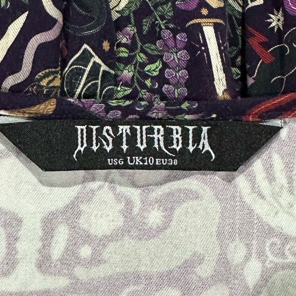 Disturbia Modern Mystic Black and Purple Patterned Mini Dress Sz 6 - Picture 3 of 6